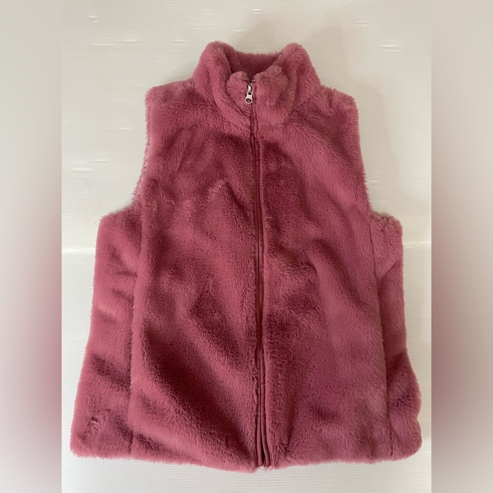 J. Crew Factory Plush Faux Fur  Pink Full Zip Up Vest Size S